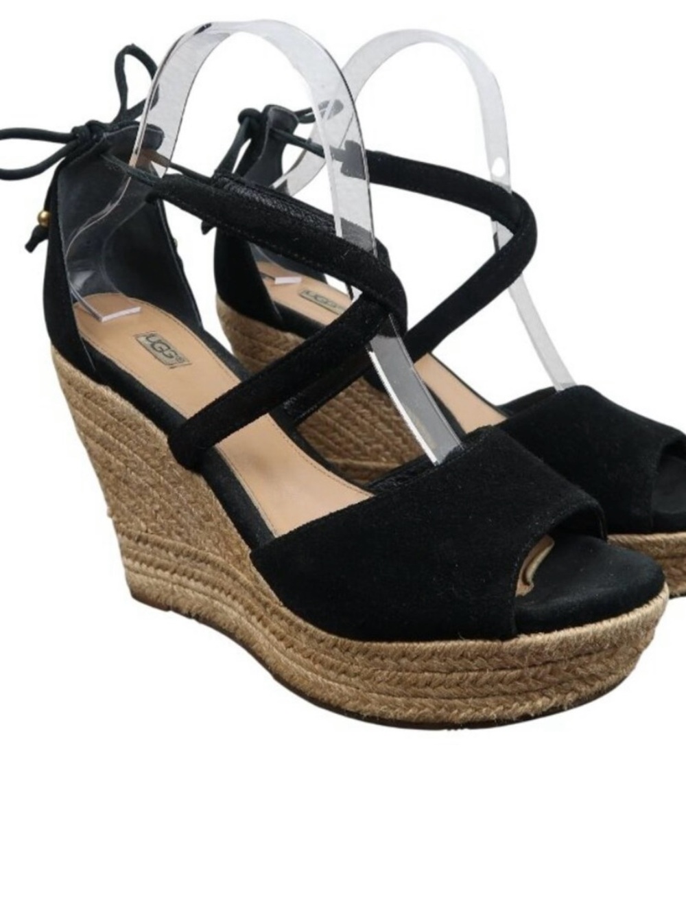 UGG Black Suede Espadrille Wedge Sandals